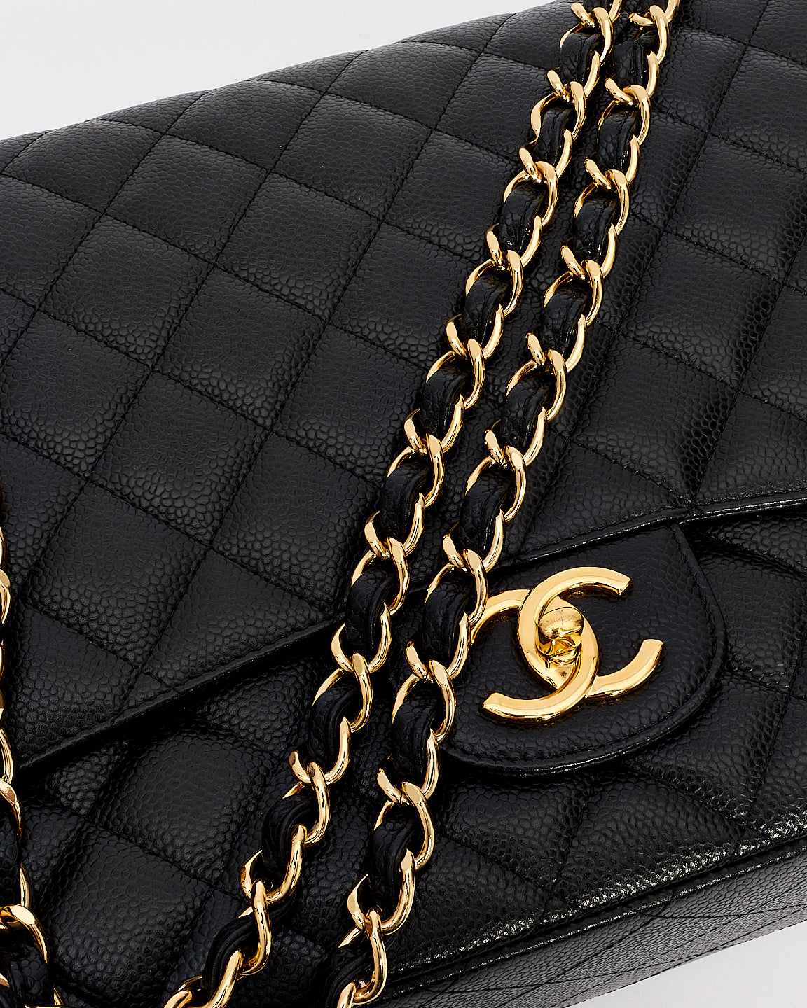 Chanel Black Caviar Leather Maxi Double Flap Bag GHW