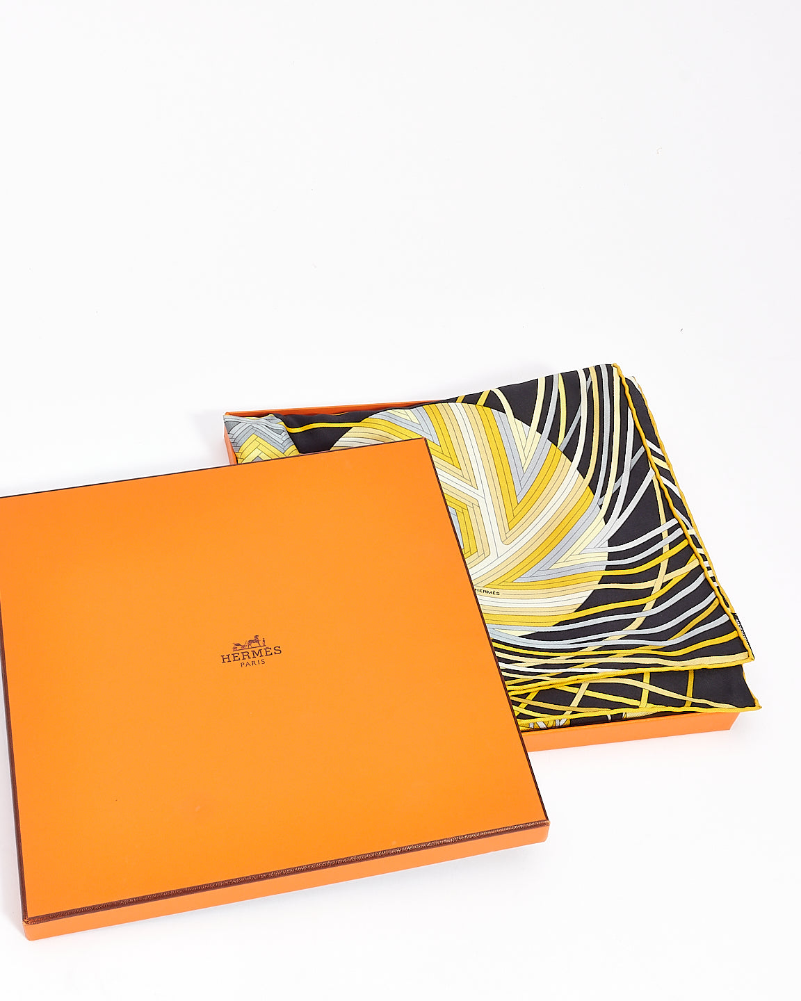 Hermès Yellow 
Black L
art Du Temari Silk Scarf