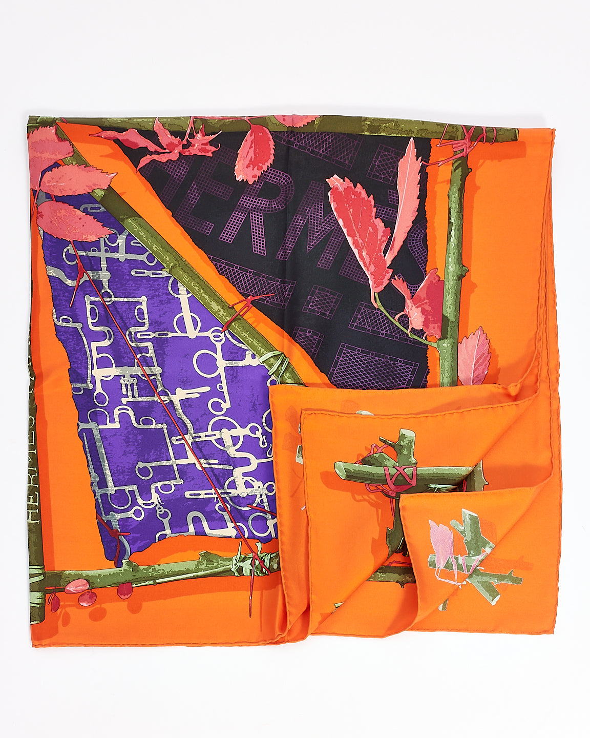 Hermès Orange Multi Silk Le Robinson Chic Scarf