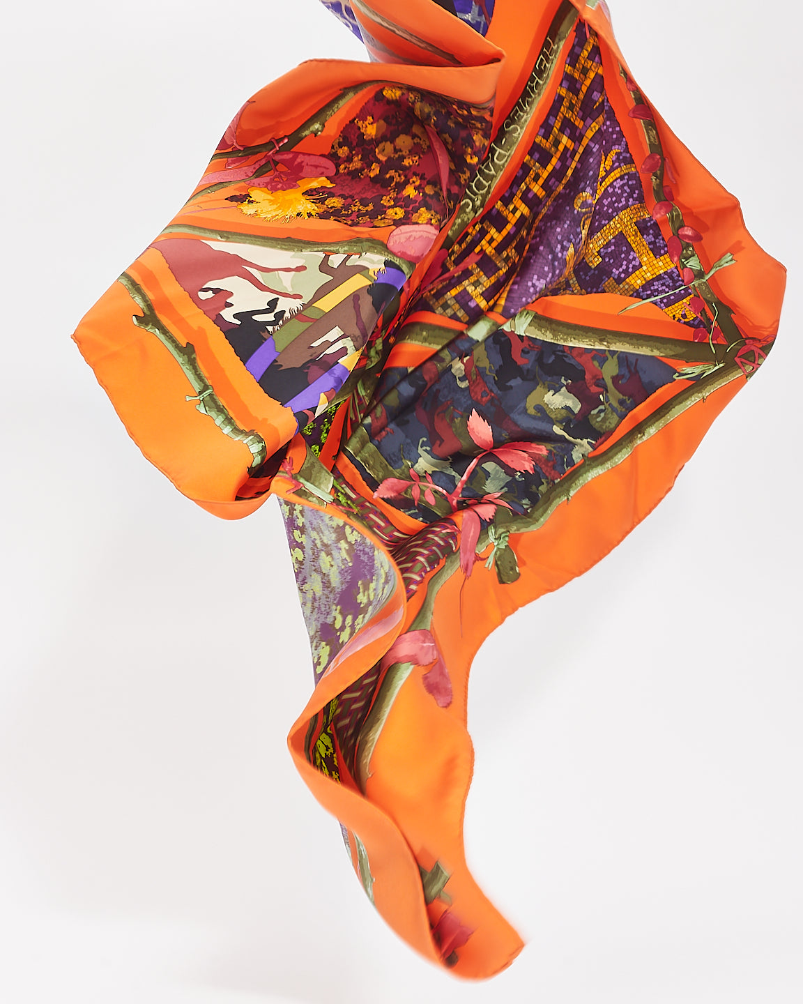 Hermès Orange Multi Silk Le Robinson Chic Scarf