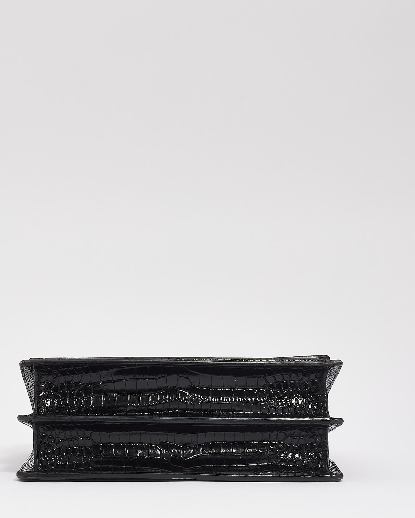 Saint Laurent Black Croc Embossed Shiny Leather Medium Sunset Chain Bag