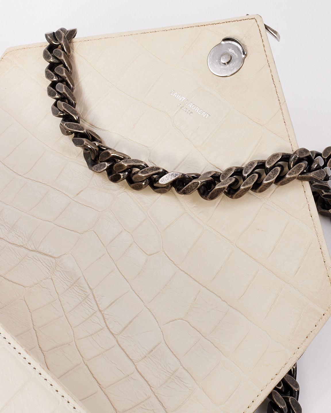 Saint Laurent Dove White Croc Embossed Medium Monogram College Bag