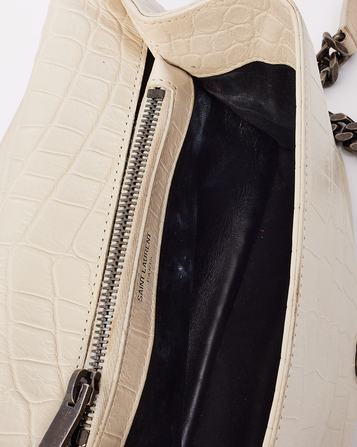 Saint Laurent Dove White Croc Embossed Medium Monogram College Bag