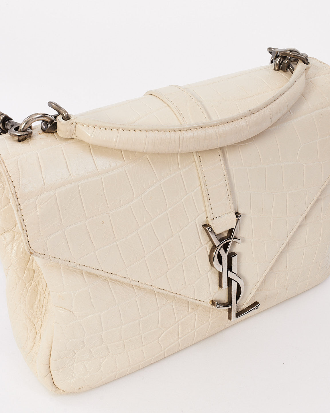 Saint Laurent Dove White Croc Embossed Medium Monogram College Bag