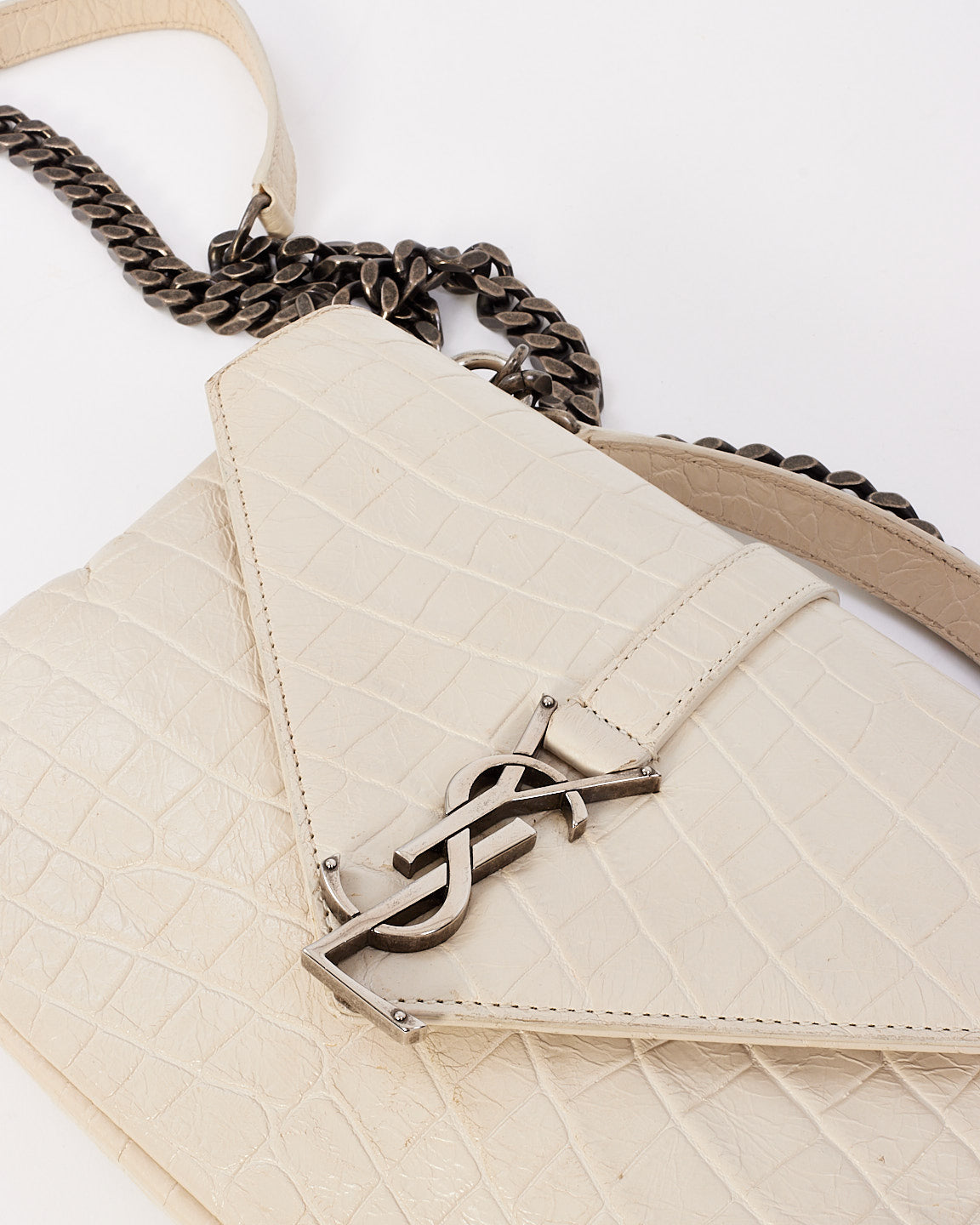 Saint Laurent Dove White Croc Embossed Medium Monogram College Bag