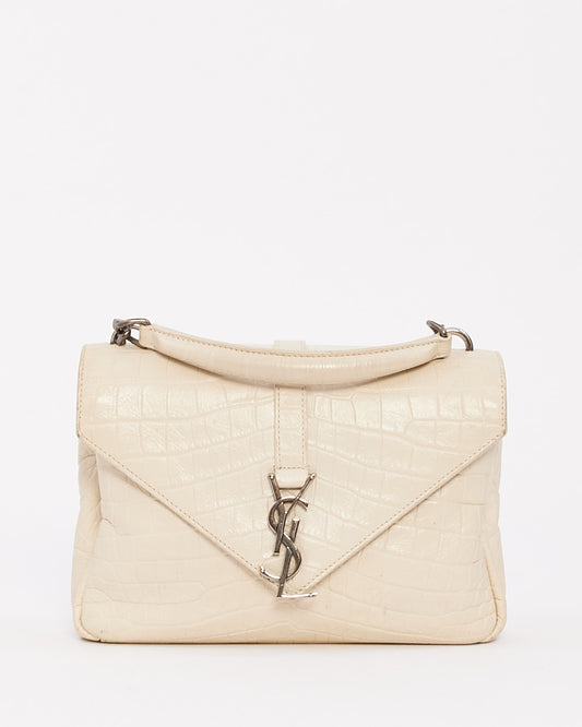 Saint Laurent Dove White Croc Embossed Medium Monogram College Bag