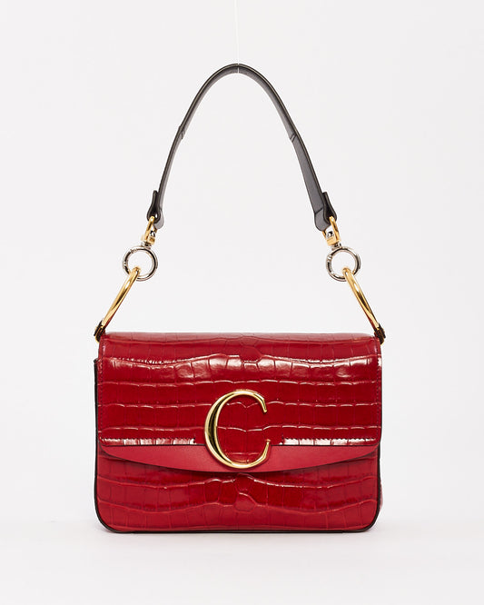 Chloé Red Croc Embossed Leather C Shoulder Bag