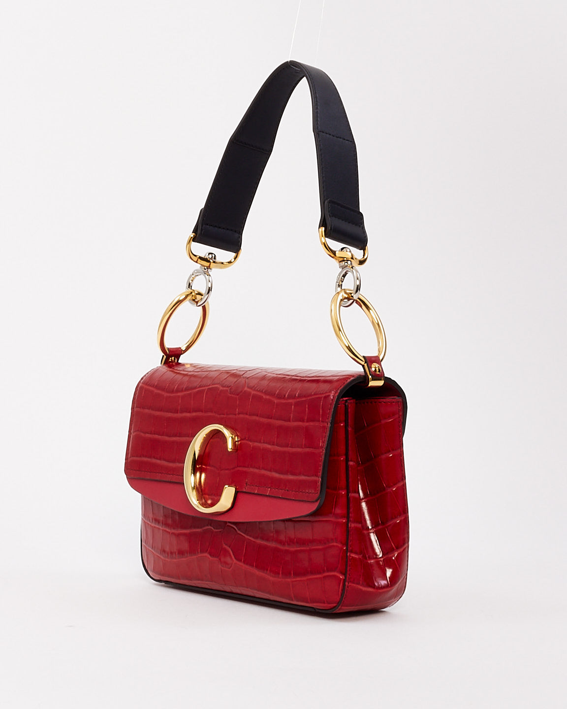 Chloé Red Croc Embossed Leather C Shoulder Bag