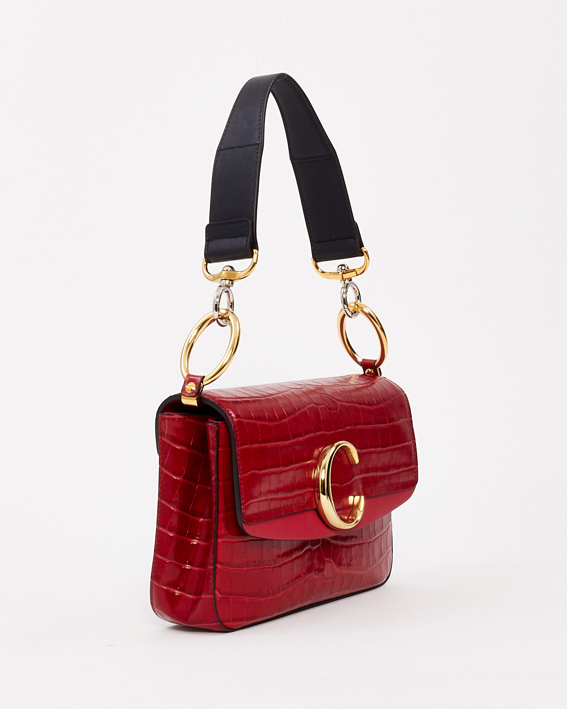 Chloé Red Croc Embossed Leather C Shoulder Bag