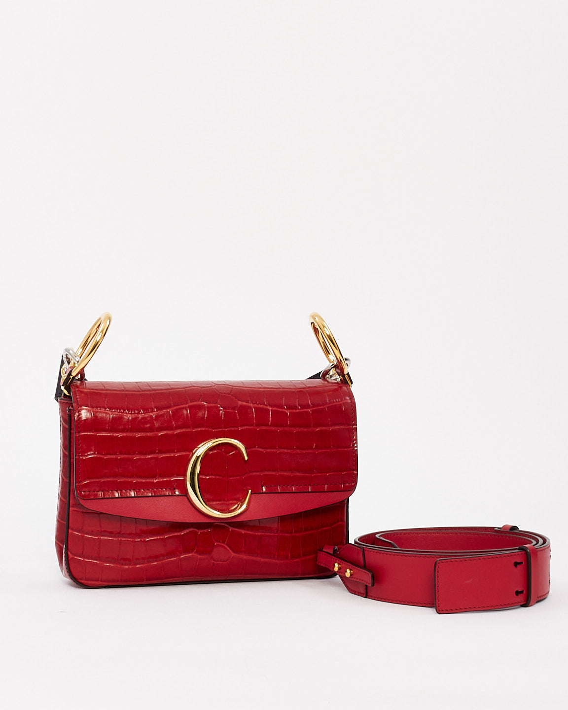 Chloé Red Croc Embossed Leather C Shoulder Bag