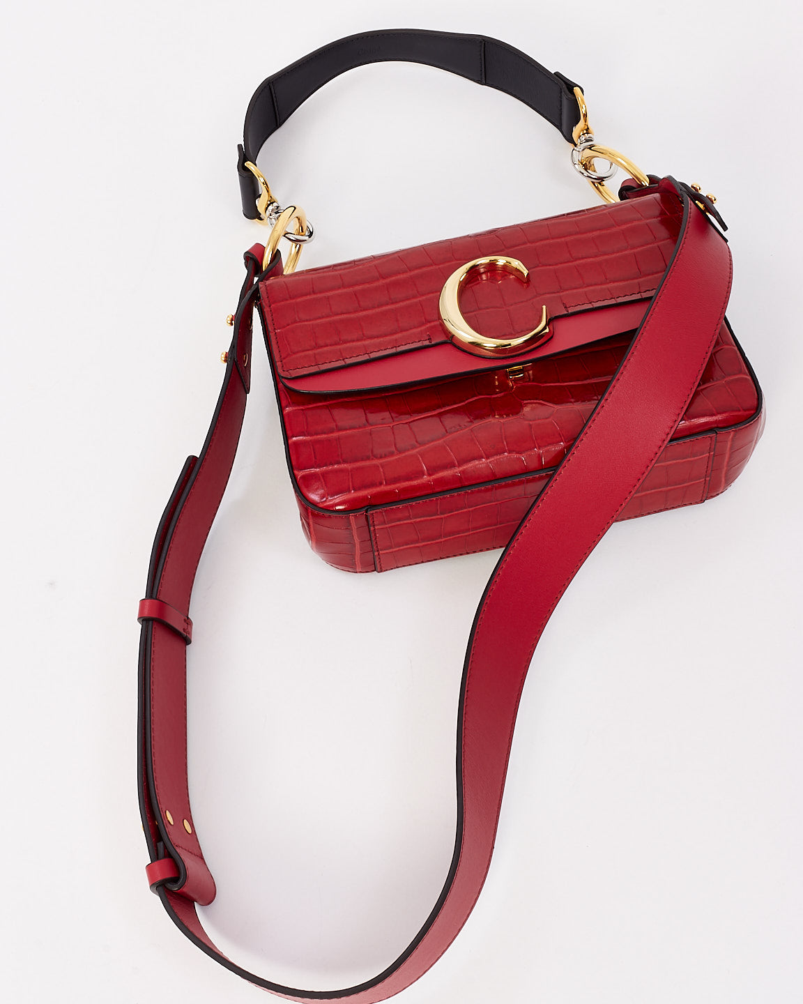 Chloé Red Croc Embossed Leather C Shoulder Bag