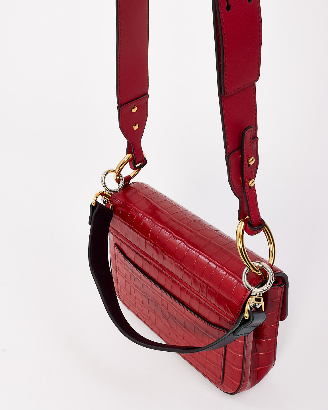 Chloé Red Croc Embossed Leather C Shoulder Bag