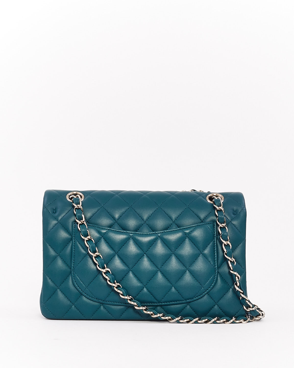 Chanel Blue Lambskin Leather Small Classic Double Flap Bag with Silver Hardware