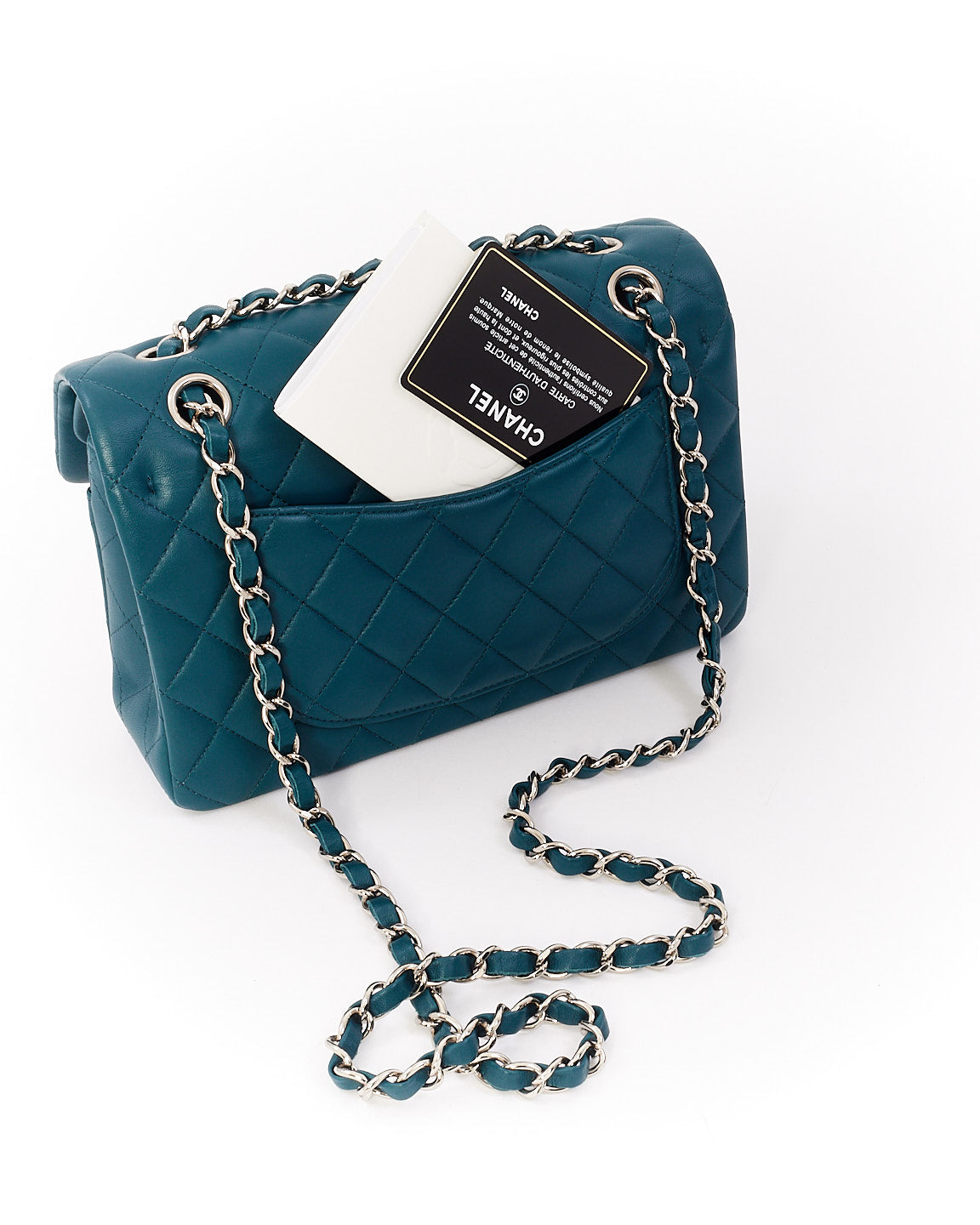 Chanel Blue Lambskin Leather Small Classic Double Flap Bag with Silver Hardware