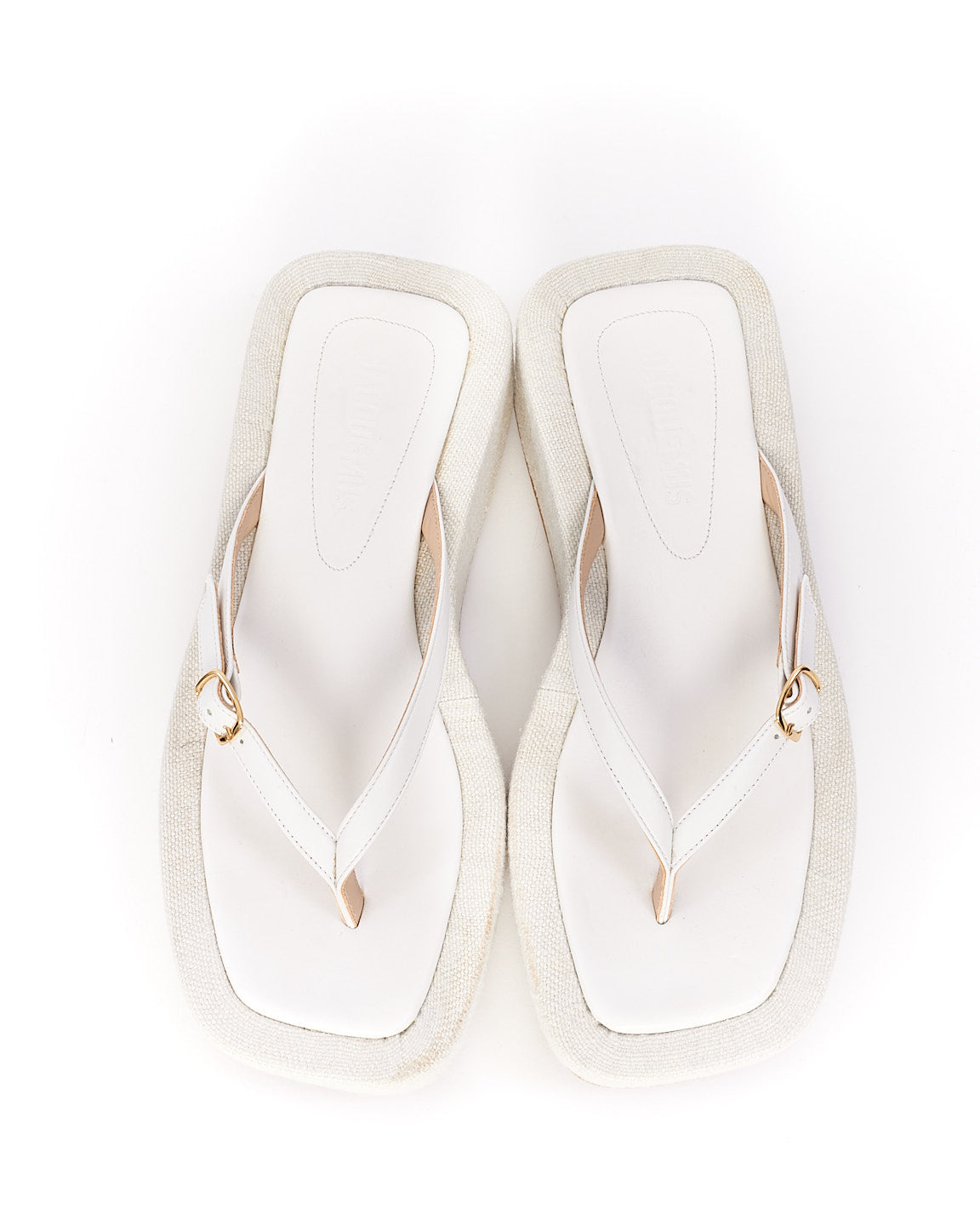 Jacquemus White Leather 
Canvas Les Tatanes Platform Sandals - 38