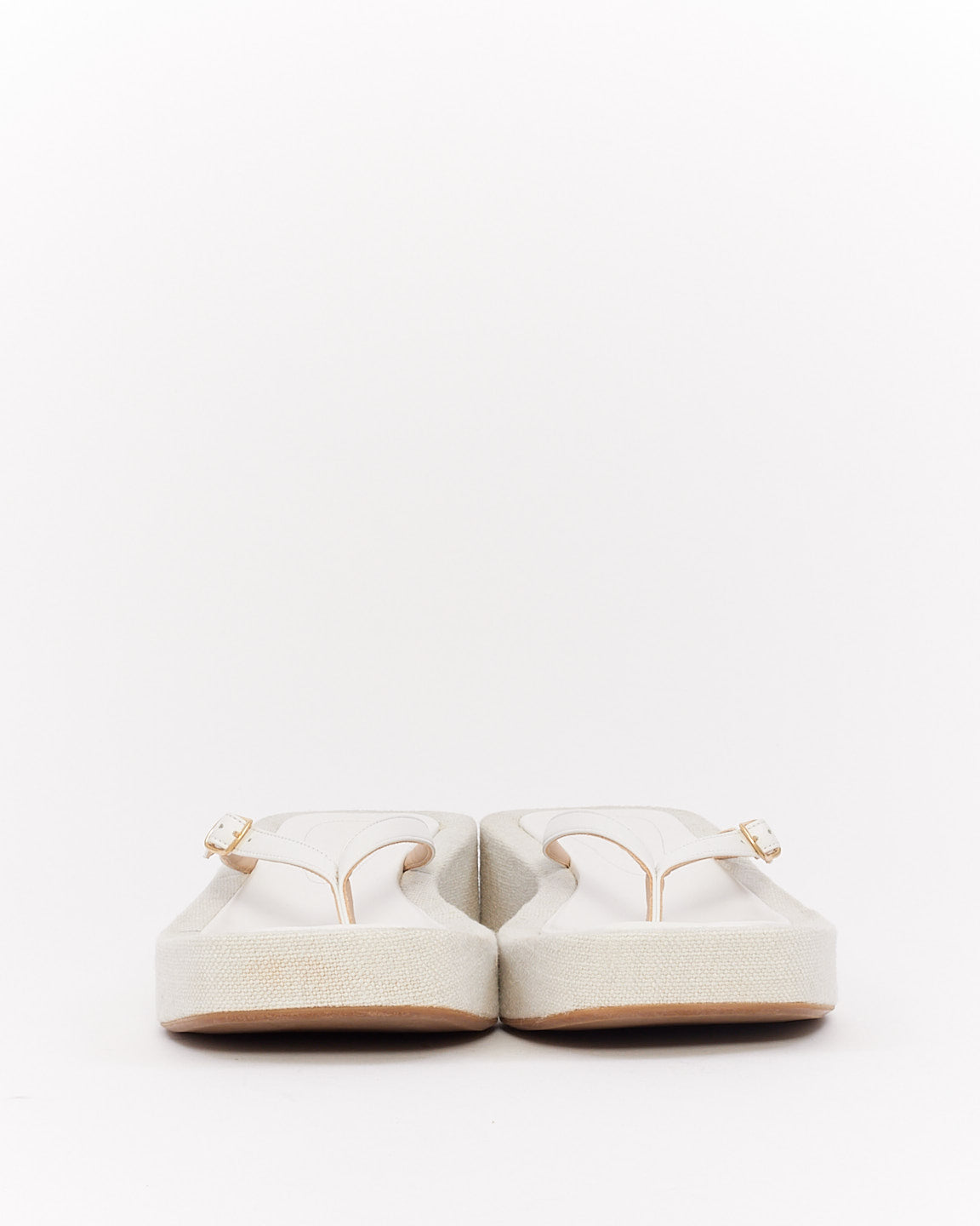 Jacquemus White Leather 
Canvas Les Tatanes Platform Sandals - 38