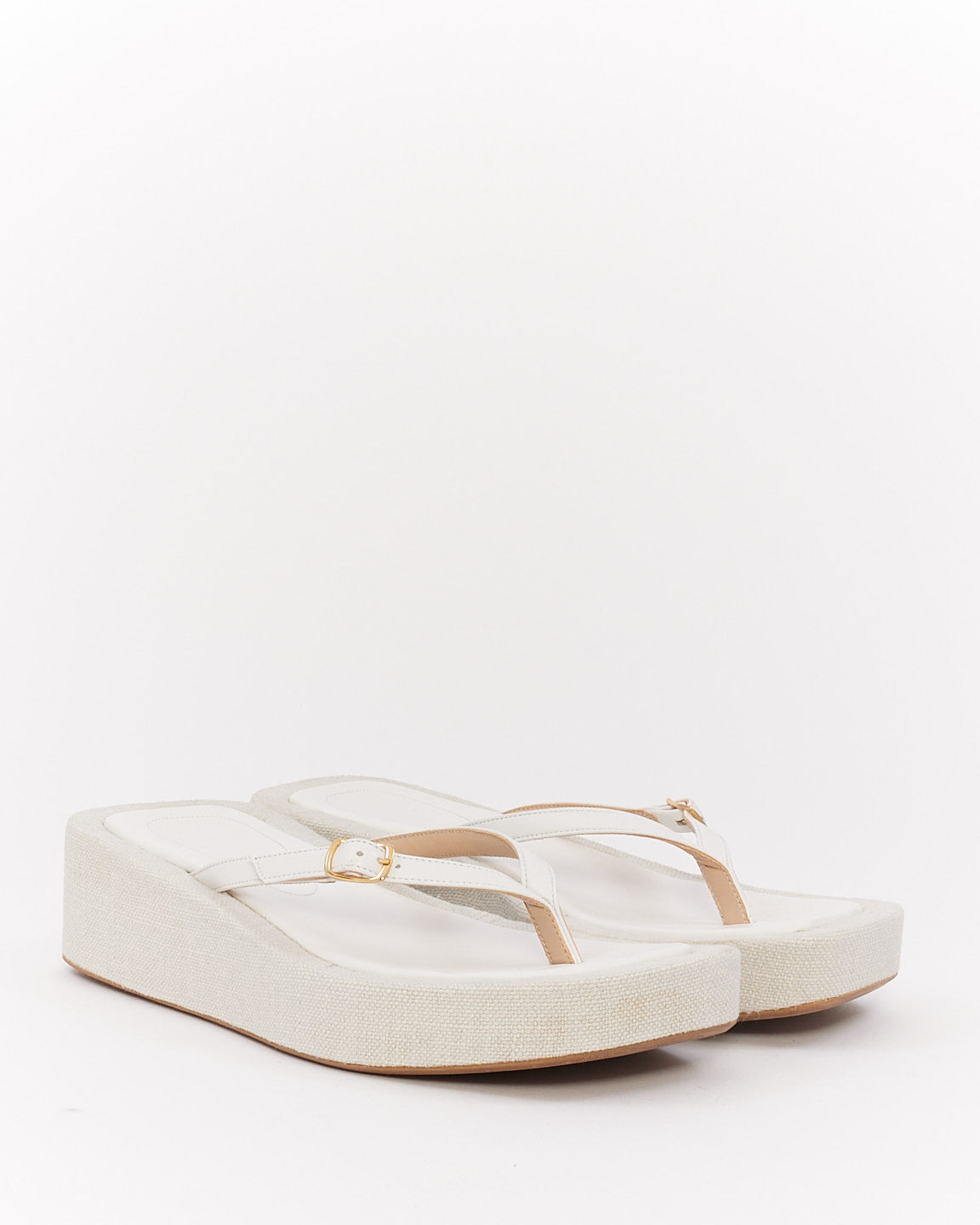 Jacquemus White Leather 
Canvas Les Tatanes Platform Sandals - 38