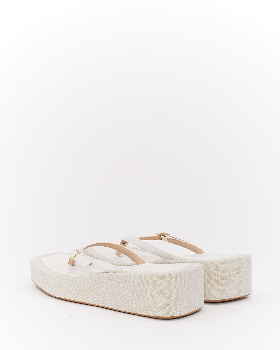 Jacquemus White Leather 
Canvas Les Tatanes Platform Sandals - 38