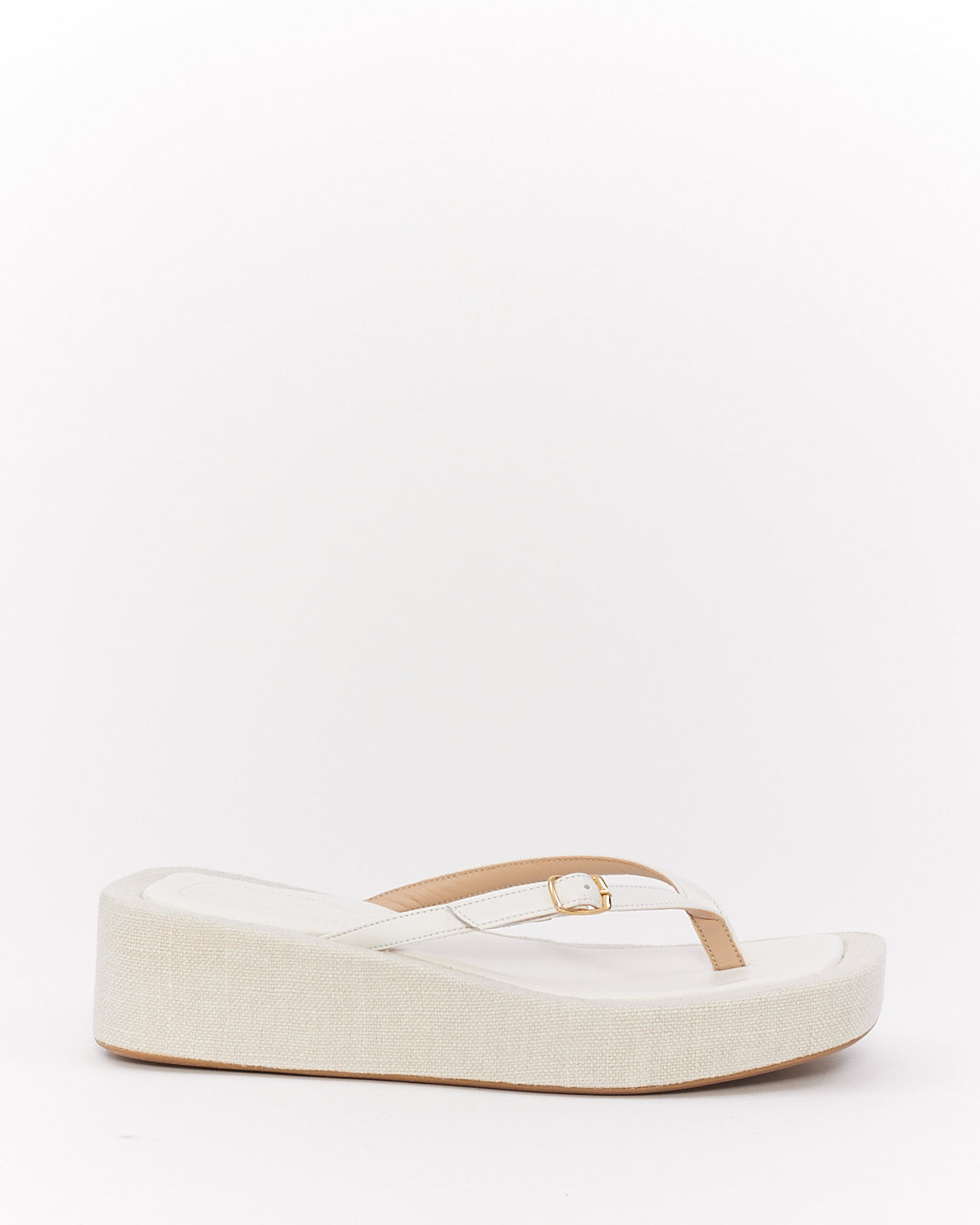 Jacquemus White Leather 
Canvas Les Tatanes Platform Sandals - 38