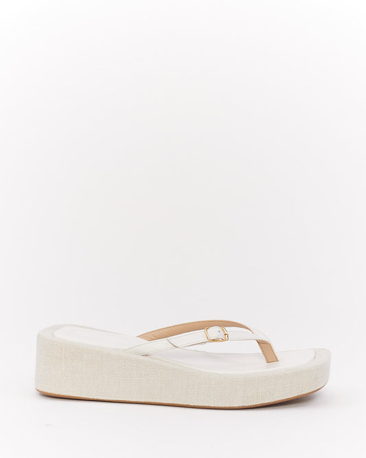 Jacquemus White Leather 
Canvas Les Tatanes Platform Sandals - 38