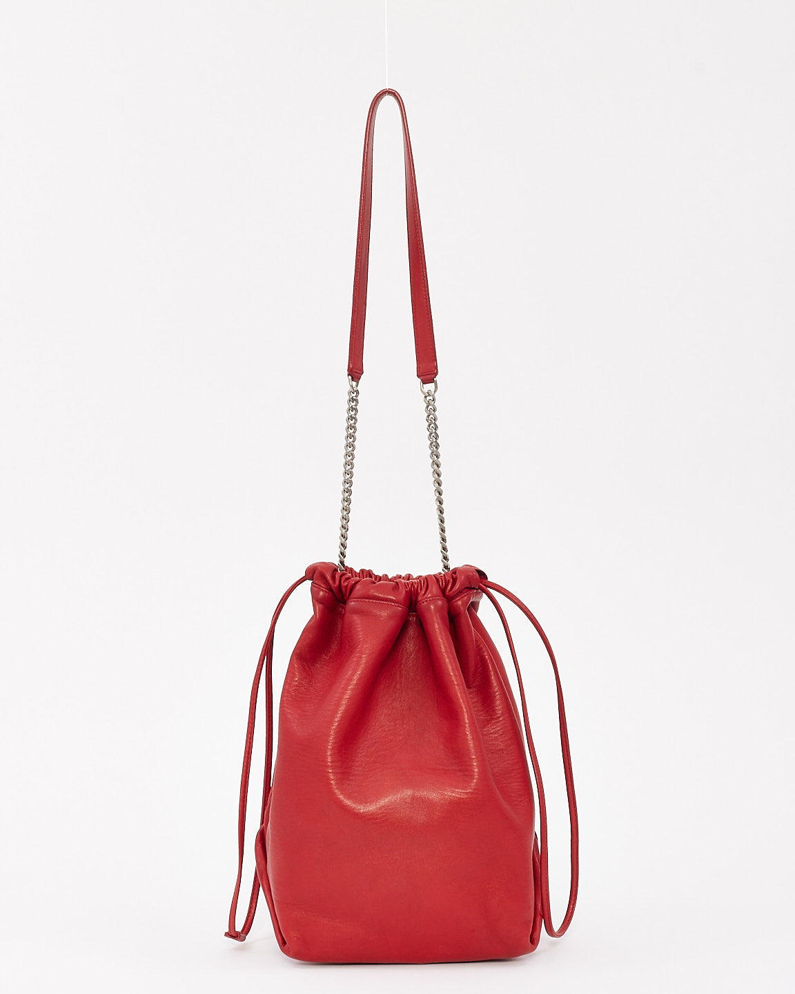 Saint Laurent Red Leather Logo Teddy Bucket Bag