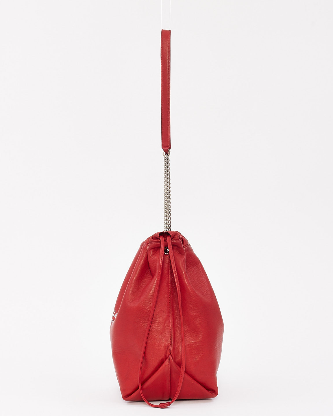 Saint Laurent Red Leather Logo Teddy Bucket Bag