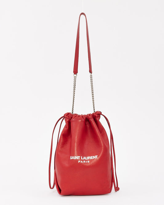 Saint Laurent Red Leather Logo Teddy Bucket Bag