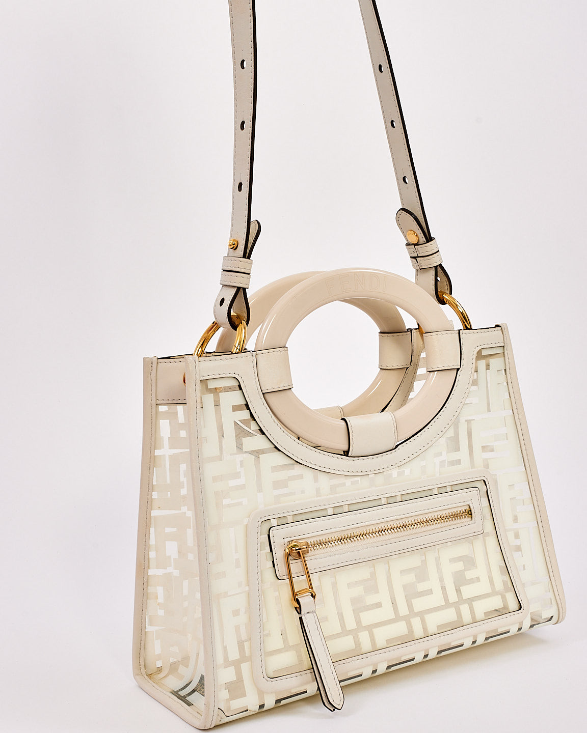 Fendi White Zucca PVC and Leather Runaway Shopper Tote