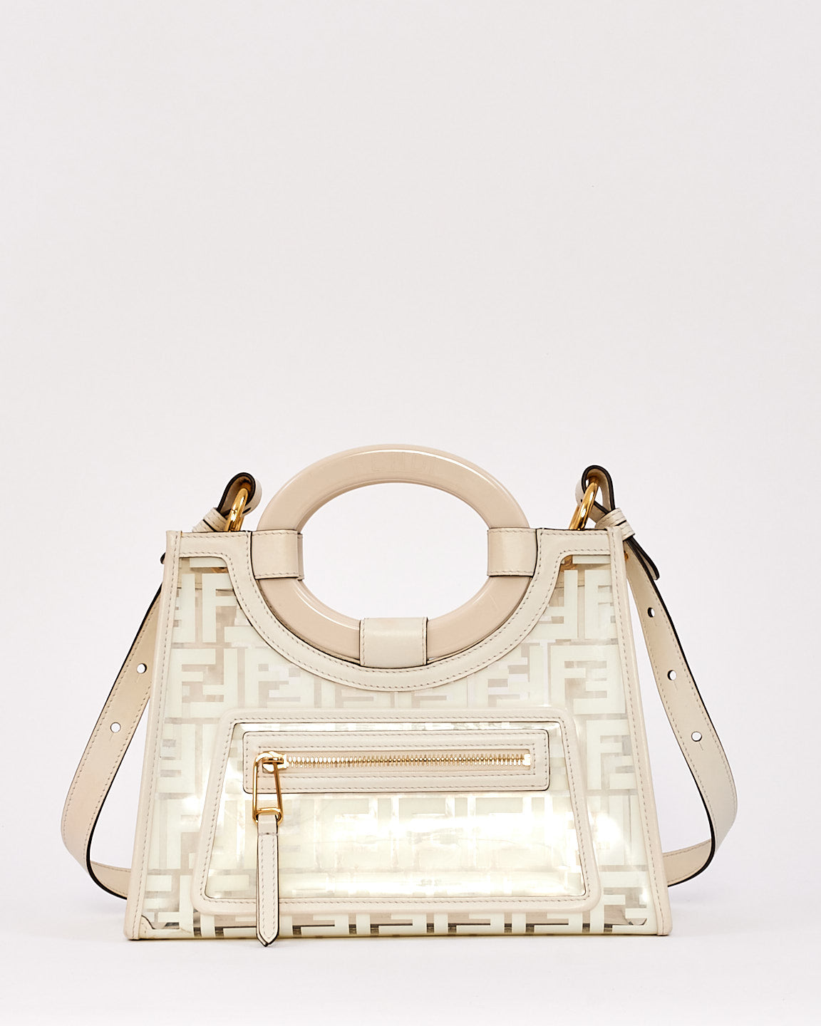 Fendi White Zucca PVC and Leather Runaway Shopper Tote