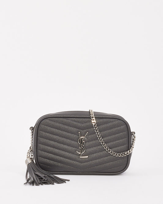 Saint Laurent Grey Quilted Leather Mini Lou Camera Bag