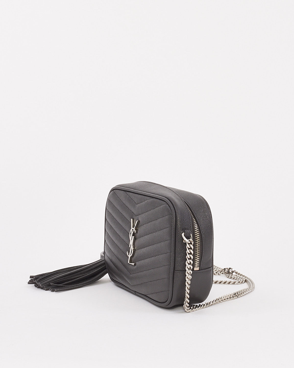 Saint Laurent Grey Quilted Leather Mini Lou Camera Bag