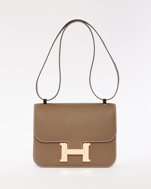 Hermès Etoupe Epsom Leather Constance 1 24 with Rose Gold Hardware