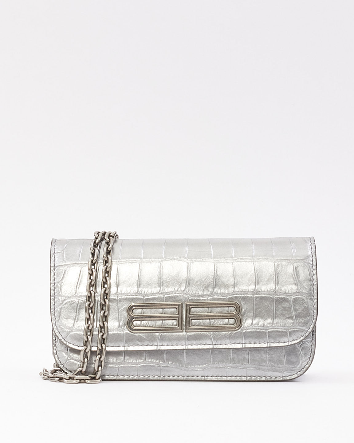 Balenciaga Mini sac Gossip en cuir embossé croco argenté