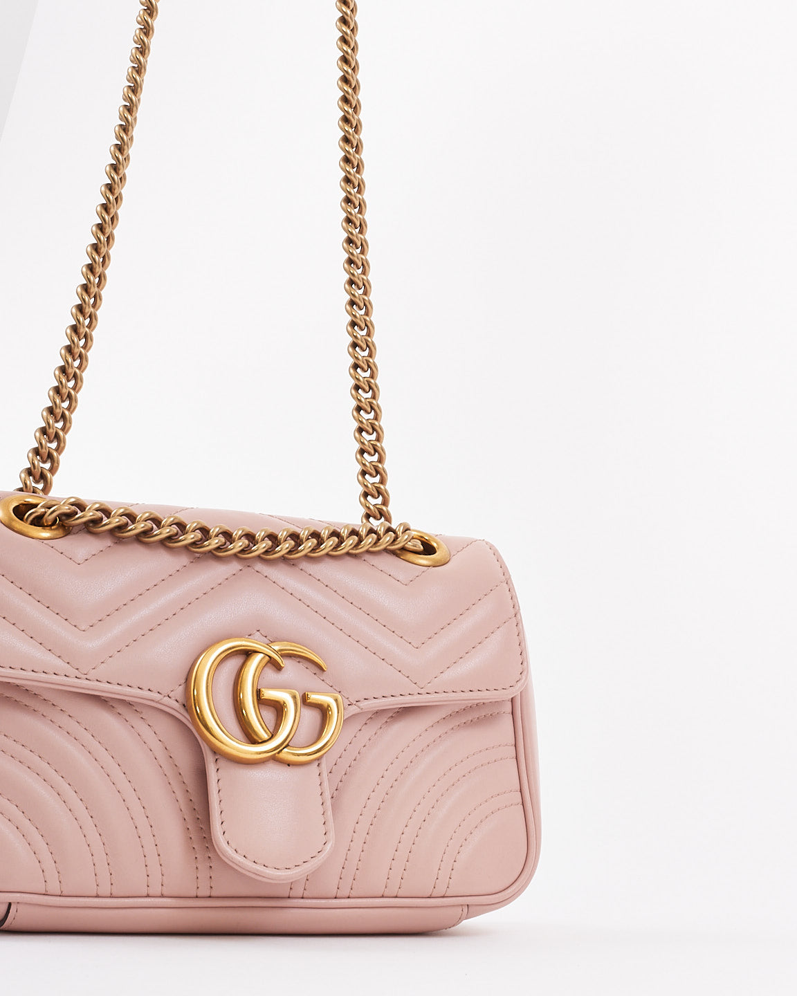 Gucci Pink Matelassé Leather GG Marmont Small Shoulder Bag