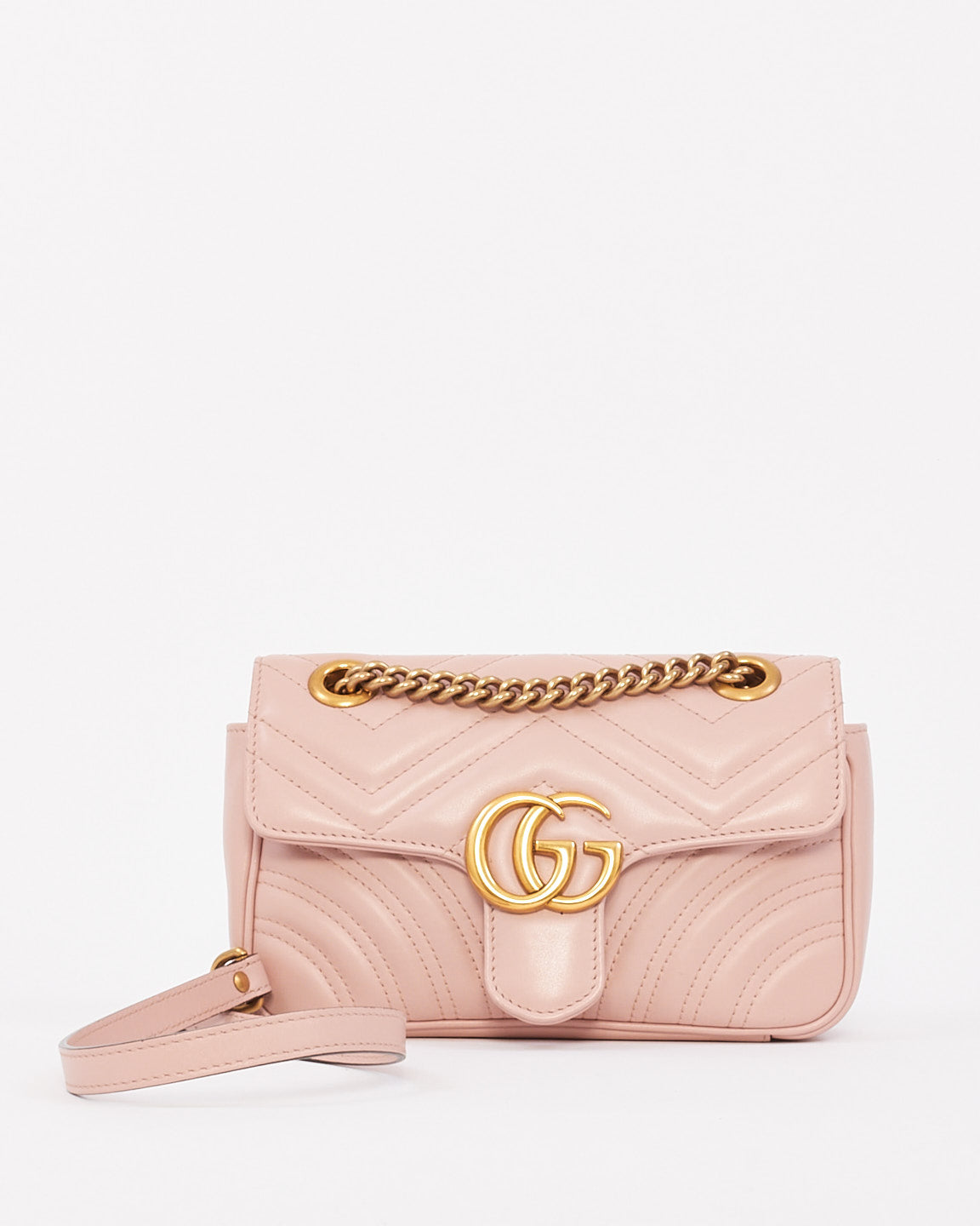 Gucci Pink Matelassé Leather GG Marmont Small Shoulder Bag