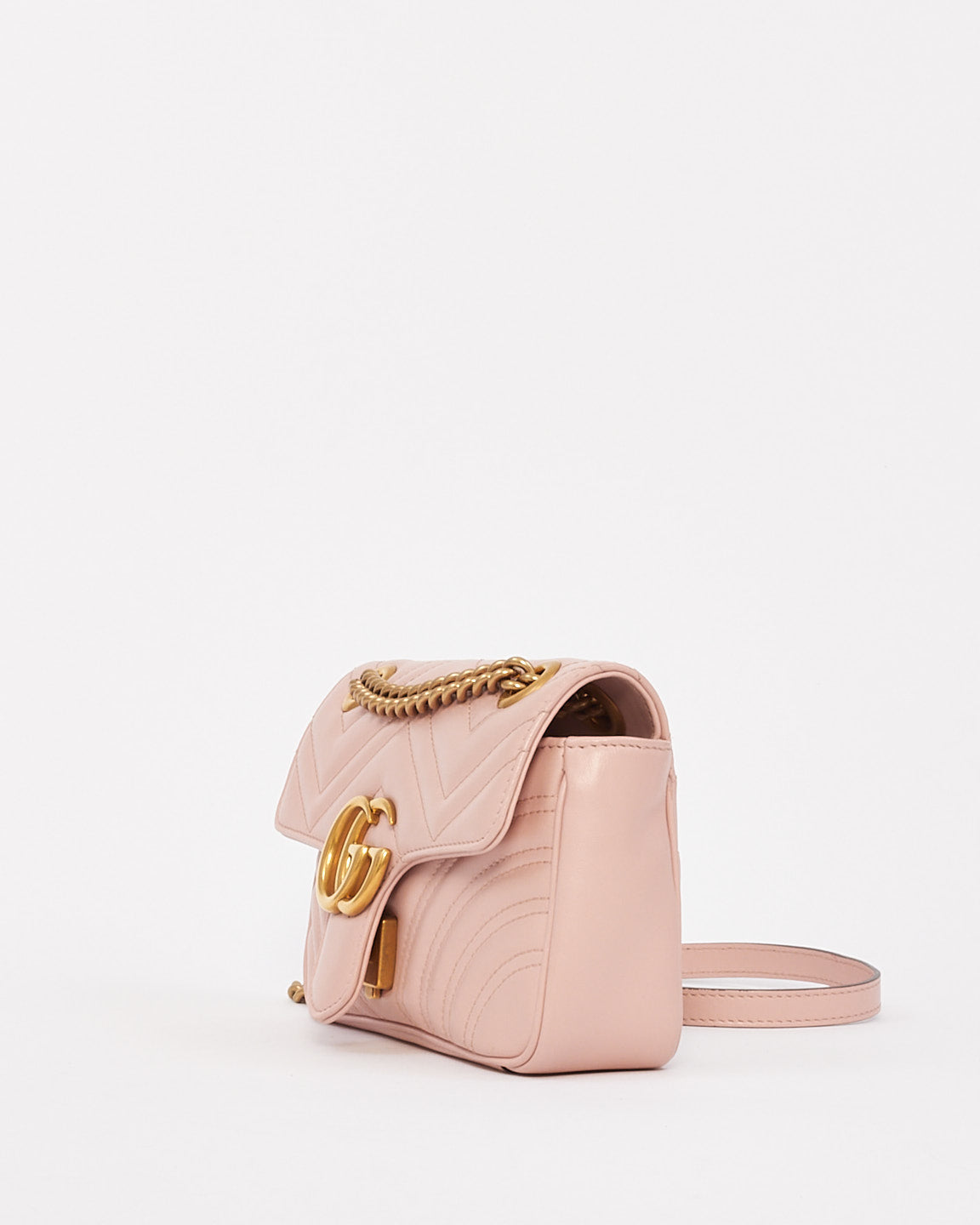 Gucci Pink Matelassé Leather GG Marmont Small Shoulder Bag