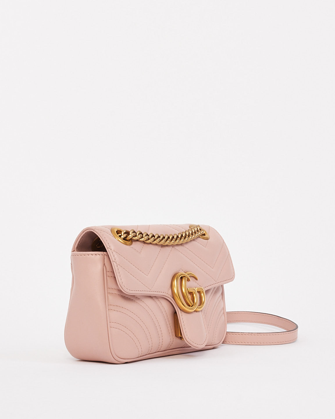 Gucci Pink Matelassé Leather GG Marmont Small Shoulder Bag