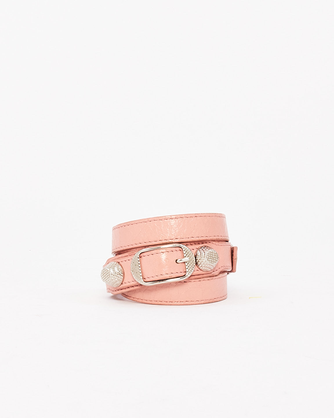 Balenciaga Pink Leather Arena Triple Tour Leather Wrap Bracelet