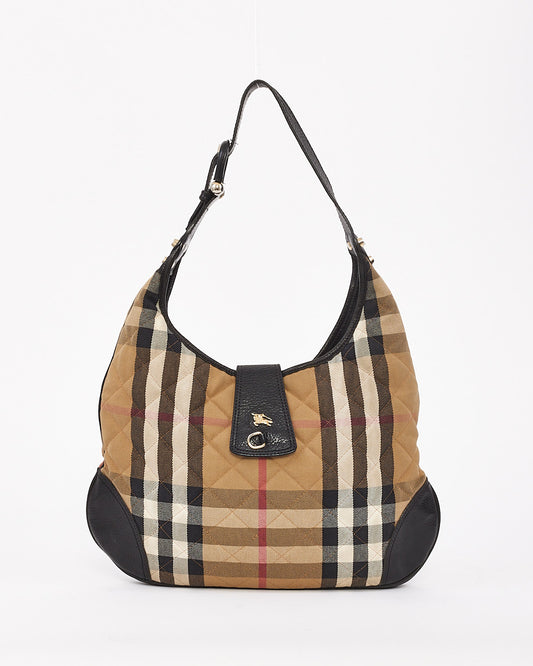 Burberry Beige Check Print Cotton Shoulder Bag