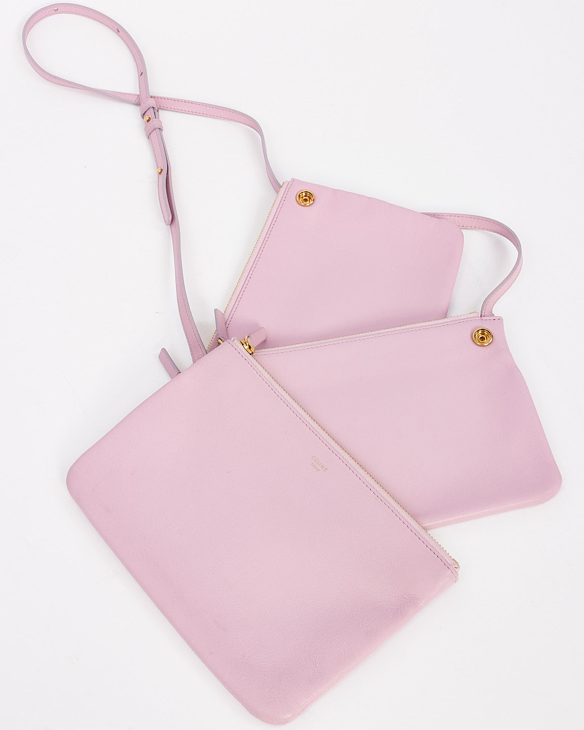 Celine Light Pink Leather Trio Crossbody Bag