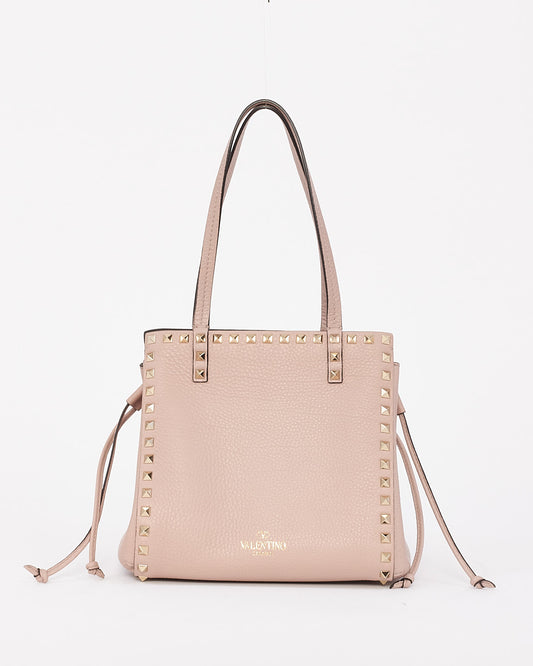 Valentino Pink Grained Leather Rockstud Drawstring Bucket Shoulder Bag