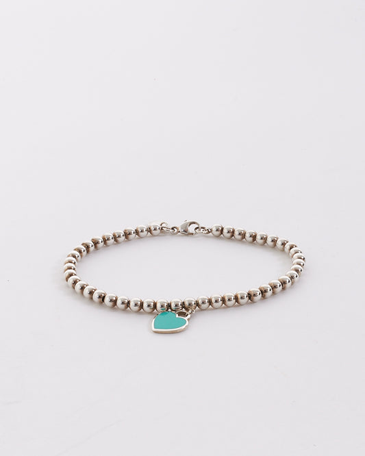 Tiffany 
Co. Silver Blue Heart Tag Bead Bracelet