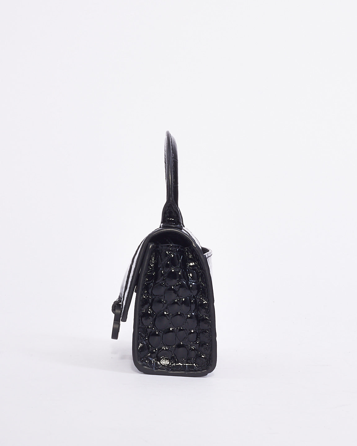 Balenciaga Black Croc Embossed Leather Nano Hourglass Mini Crossbody Bag