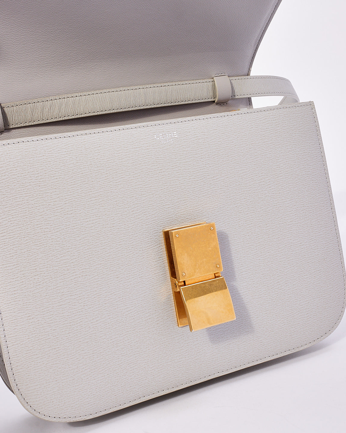 Celine Light Grey Box Calfskin Leather Medium Box Bag