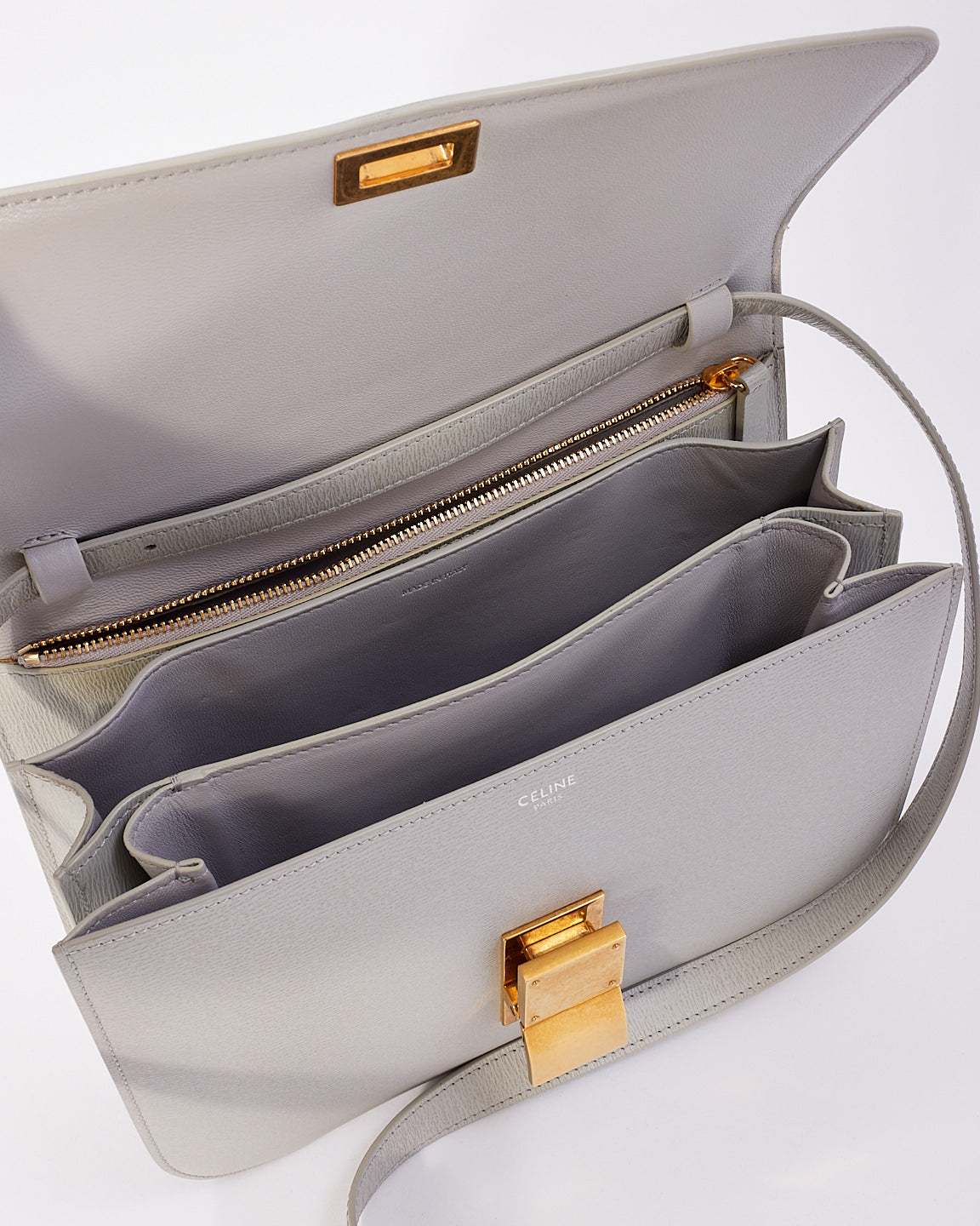 Celine Light Grey Box Calfskin Leather Medium Box Bag