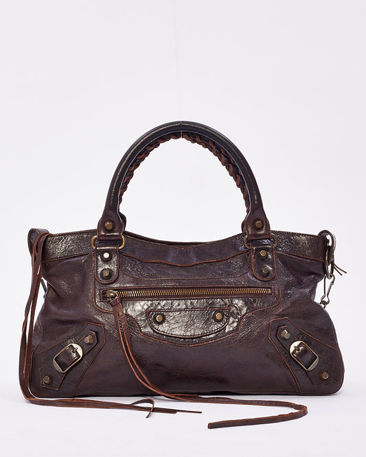 Balenciaga Brown Leather Motocross City Bag