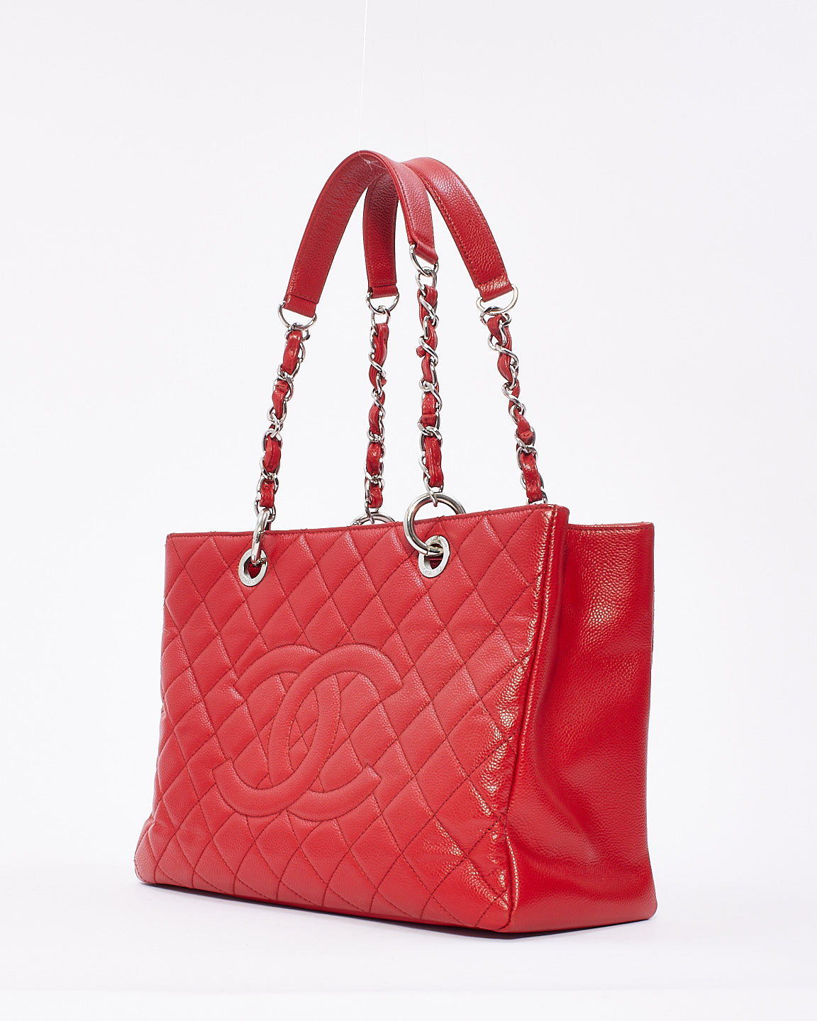 Chanel Red Caviar Leather Grand Shopping Tote