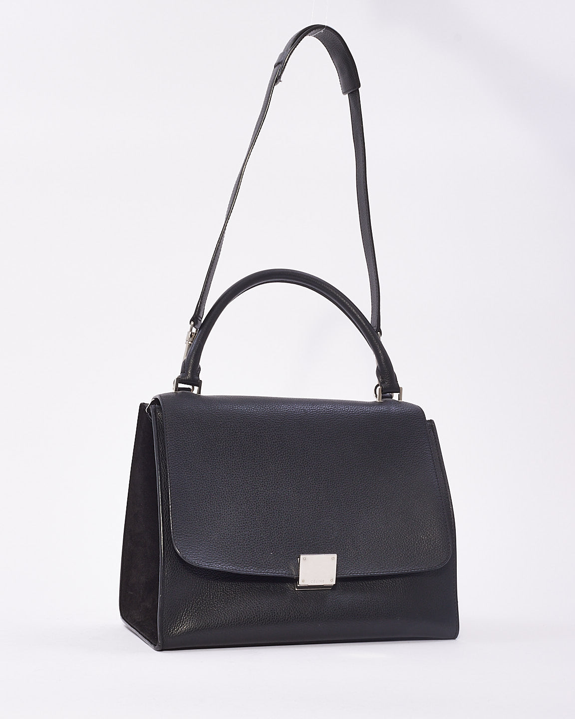 Celine Black Leather 
Suede Medium Trapeze Bag