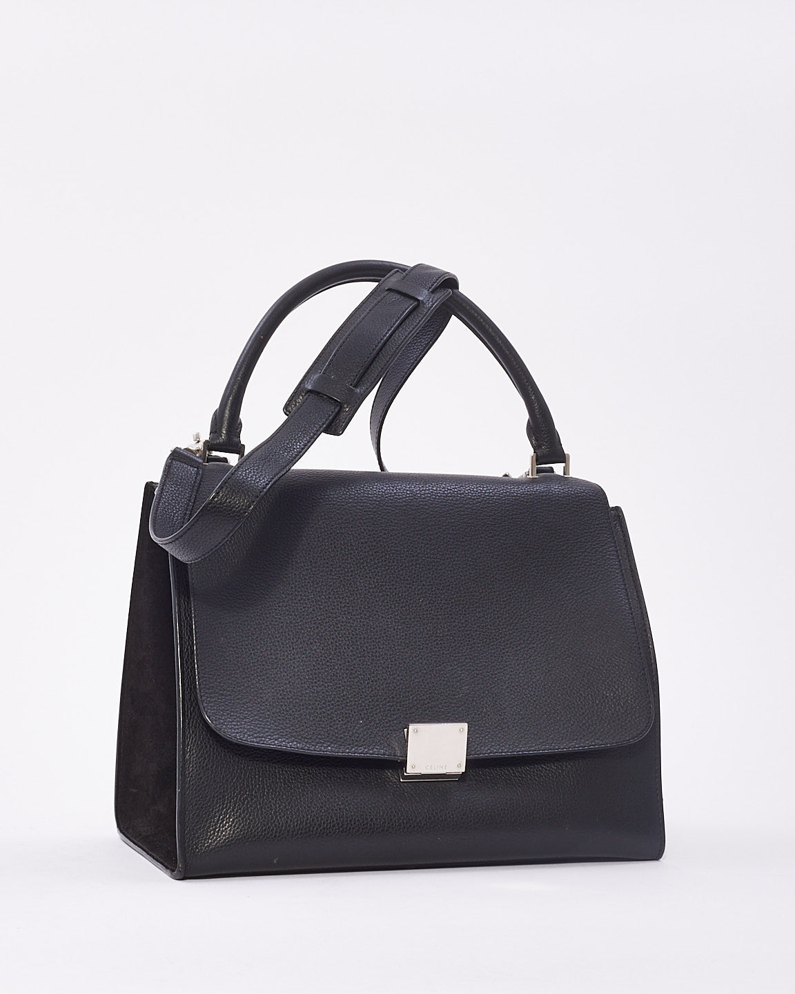 Celine Black Leather 
Suede Medium Trapeze Bag