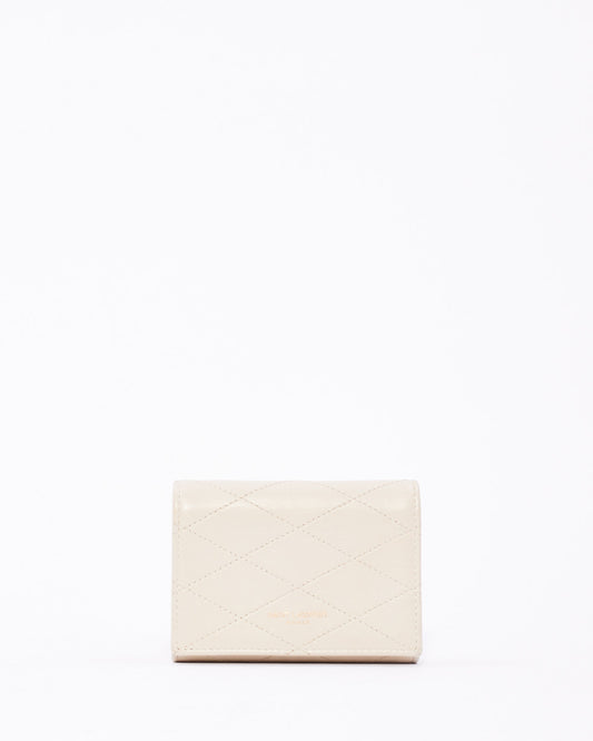 Saint Laurent White Quilted Leather Mini Wallet on Chain